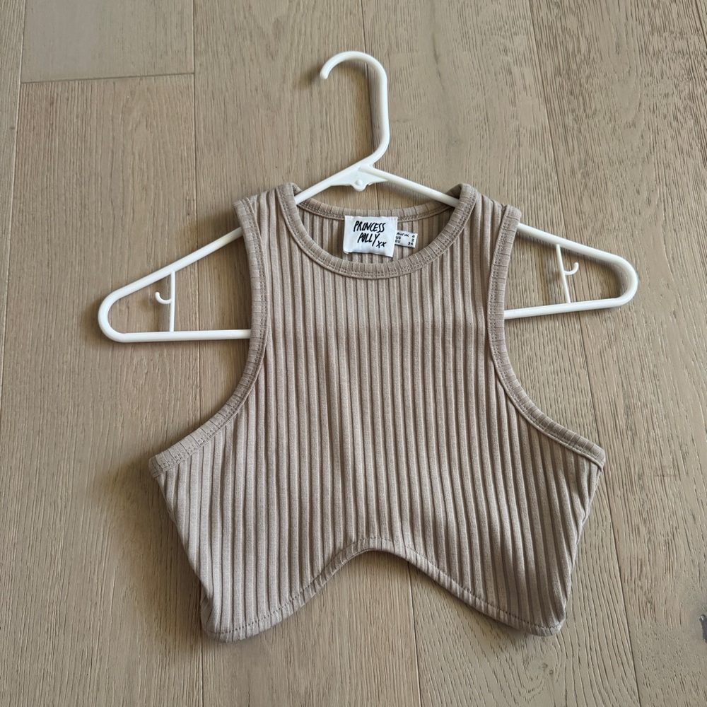 Princess Polly Taupe Ribbed Cropped Top
